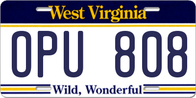 WV license plate OPU808
