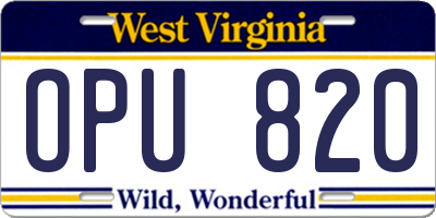 WV license plate OPU820