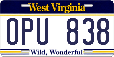WV license plate OPU838