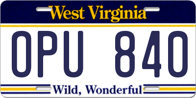 WV license plate OPU840