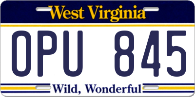 WV license plate OPU845