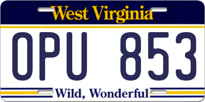WV license plate OPU853