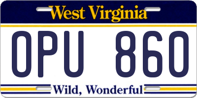 WV license plate OPU860