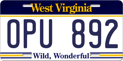 WV license plate OPU892