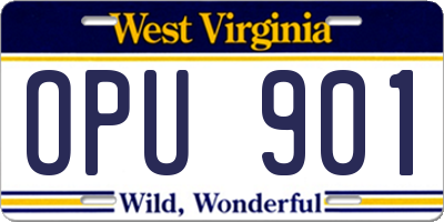 WV license plate OPU901
