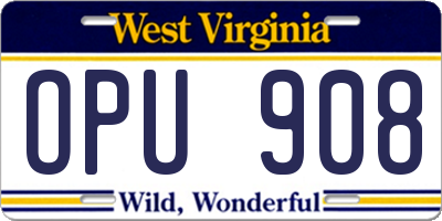 WV license plate OPU908