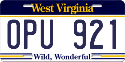 WV license plate OPU921