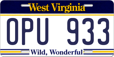 WV license plate OPU933