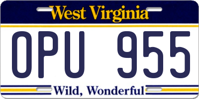 WV license plate OPU955