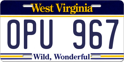 WV license plate OPU967