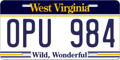 WV license plate OPU984