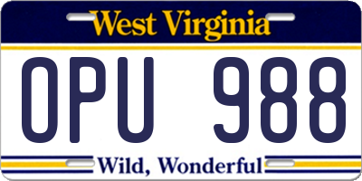 WV license plate OPU988