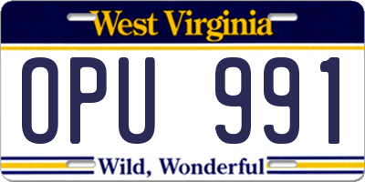 WV license plate OPU991