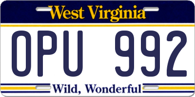 WV license plate OPU992