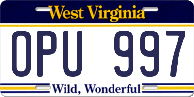 WV license plate OPU997