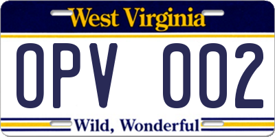 WV license plate OPV002