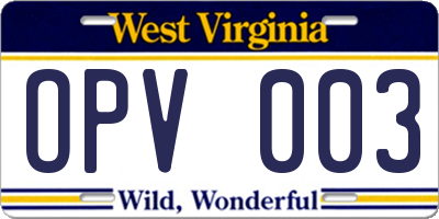 WV license plate OPV003