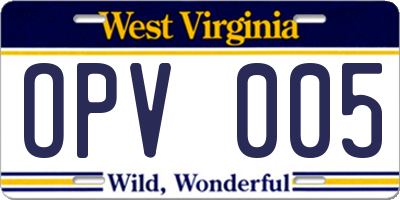 WV license plate OPV005