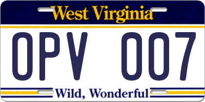 WV license plate OPV007