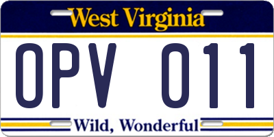 WV license plate OPV011