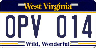 WV license plate OPV014