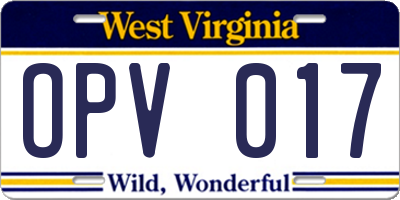 WV license plate OPV017