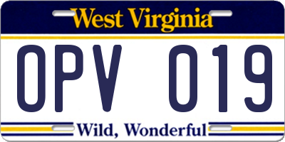 WV license plate OPV019