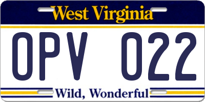 WV license plate OPV022