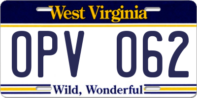 WV license plate OPV062