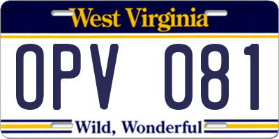WV license plate OPV081