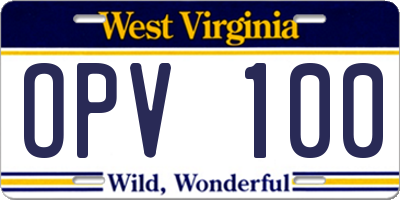 WV license plate OPV100