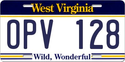 WV license plate OPV128