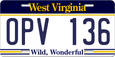 WV license plate OPV136