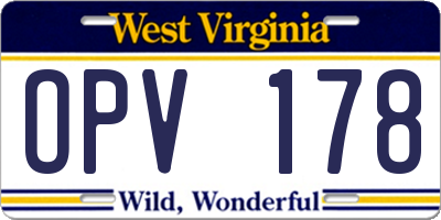 WV license plate OPV178
