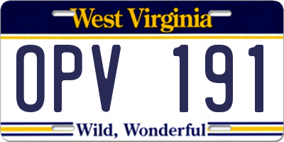 WV license plate OPV191