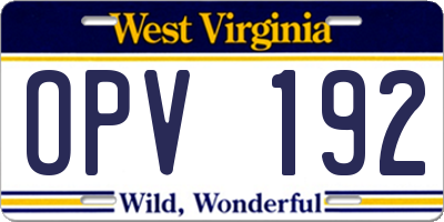 WV license plate OPV192