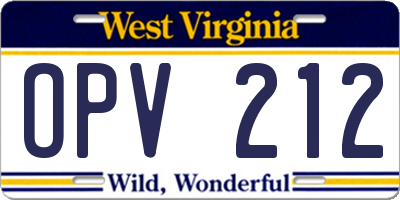 WV license plate OPV212