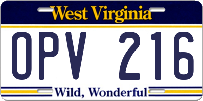 WV license plate OPV216