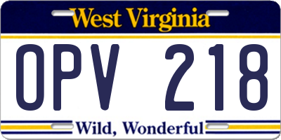 WV license plate OPV218