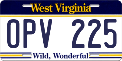WV license plate OPV225