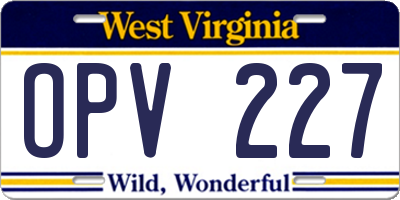 WV license plate OPV227