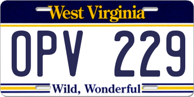 WV license plate OPV229