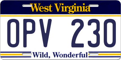 WV license plate OPV230