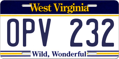 WV license plate OPV232