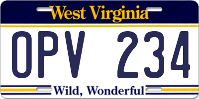 WV license plate OPV234