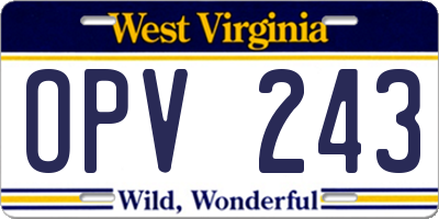 WV license plate OPV243