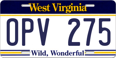 WV license plate OPV275