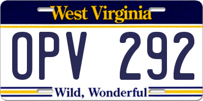 WV license plate OPV292
