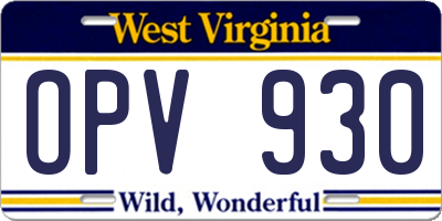 WV license plate OPV930