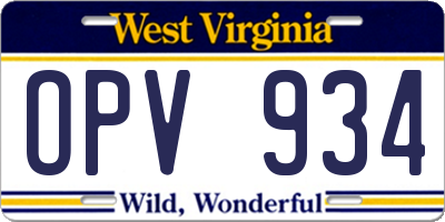 WV license plate OPV934
